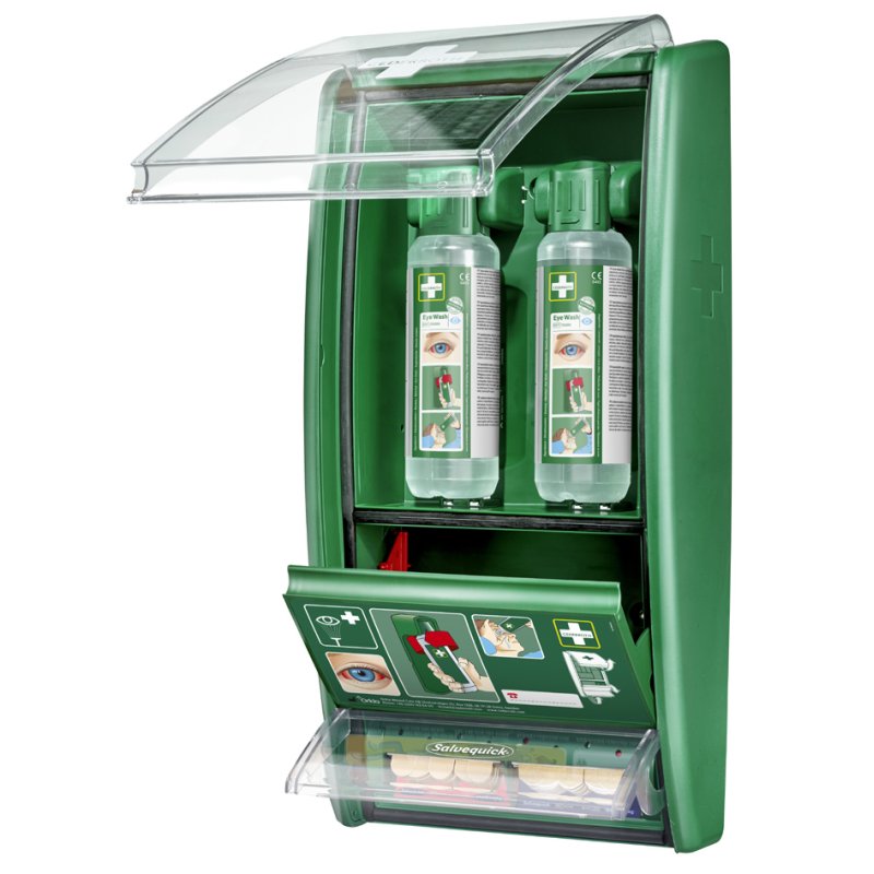 CEDERROTH oogdouche-station met pleisterdispenser, 2×500 ml, 290×120×560 mm